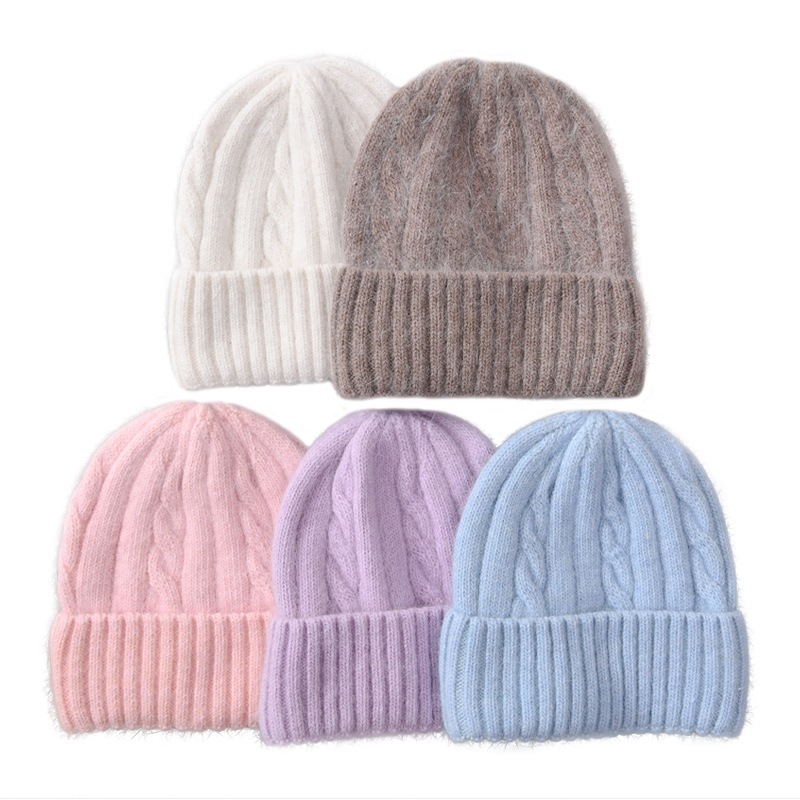 

Beanies Female Cashmere Blend Winter Hat Long Fur Warm Soft Wool Knitted Hats Women Skullies Wholesale