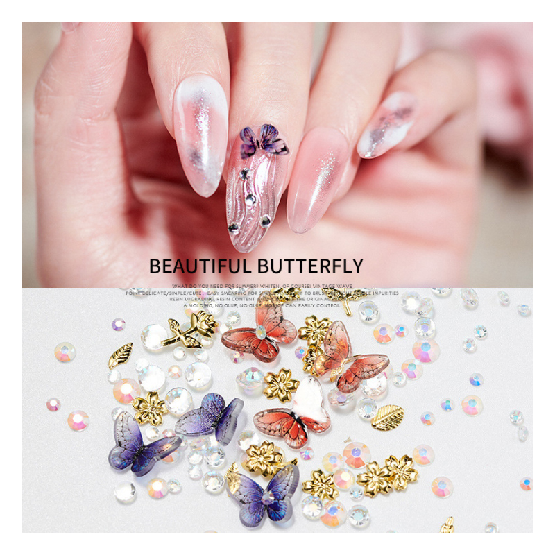 

1 Box / 10g 3D Three-dimensional Butterfly Rhinestone Mixed Nail Decoration, Handmade DIY Resin Children Fashion Nail Sequins