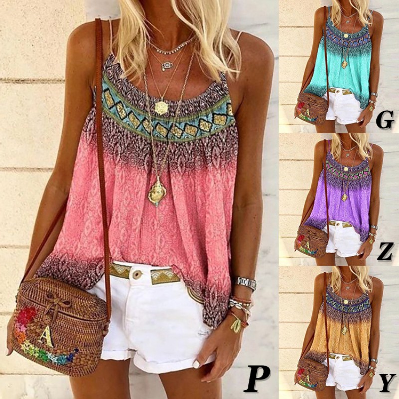 

Summer Loose T-shirt Casual Round Neck Sling Hand-painted Positioning Printing Women Vest T-shirt Female Tee Tops