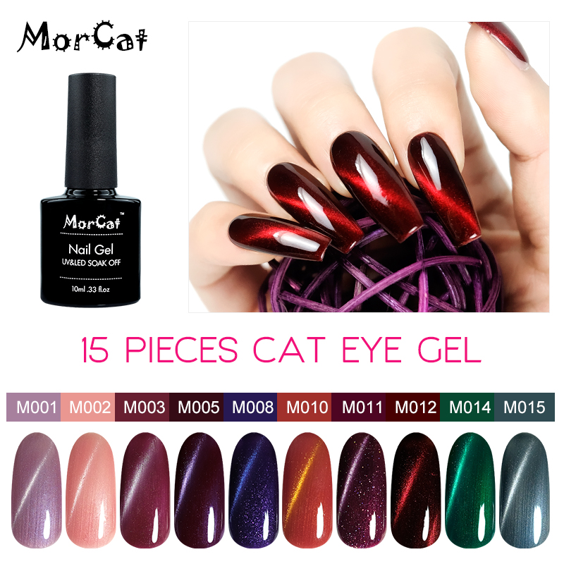 

MorCat 15pcs Nail Gel Polish 3D Cat Eye UV Gel Nail polish Soak off Chameleon Magnetic Varnishes Manicure Lacquer Magnet, All 15 colors