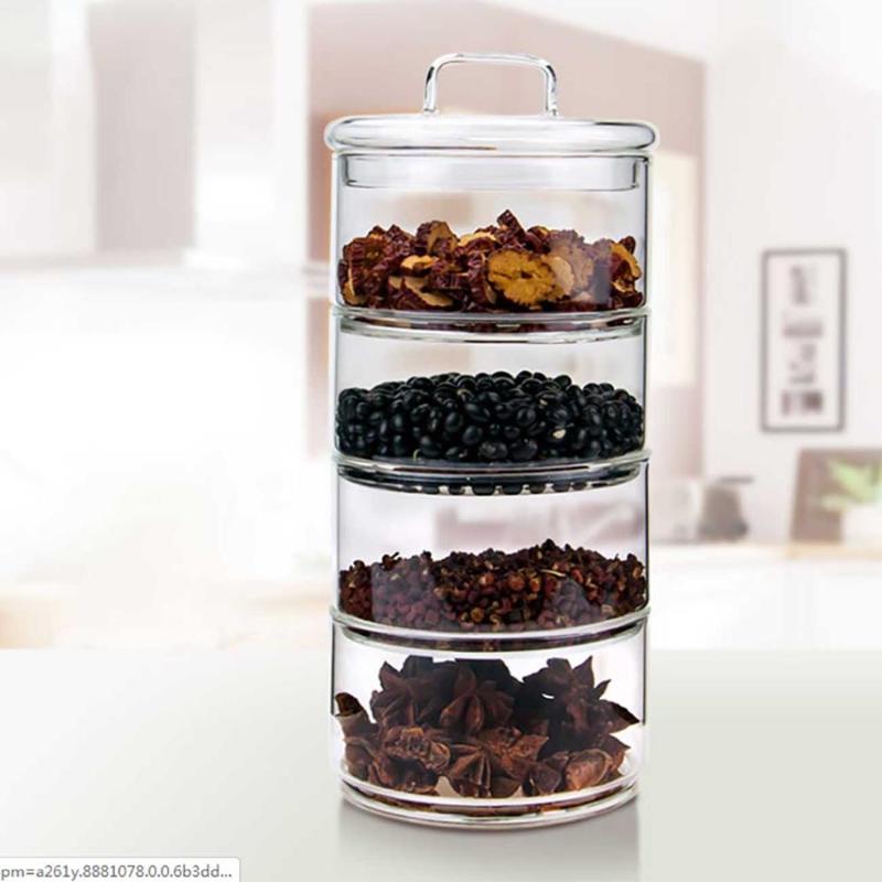 

Multi Layers Glass Storage Tank Stackable Snack Storage Box Sealed Grains Nuts Can Kitchen Sorting Container