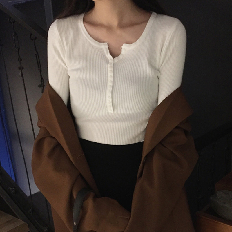 

Women Knitting Sweater Long Sleeve O Neck Women' Short Casual Solid Basic Jumpers Sweaters, Black