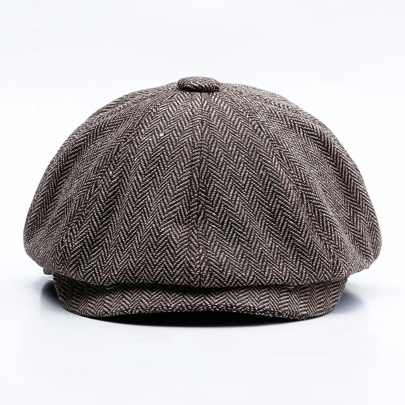 

New Unisex Autumn Winter Newsboy Caps Men And Women Warm Tweed Octagonal Hat For Male Detective Hats Retro Flat Caps chapeau, Brown