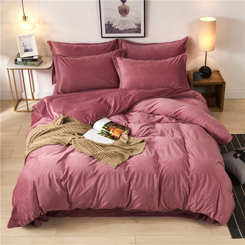 

1-4pcs Winter warm bedding set solid crystal velvet quilt cover flannel bed sheet linen pillowcase blue coffee red home textile