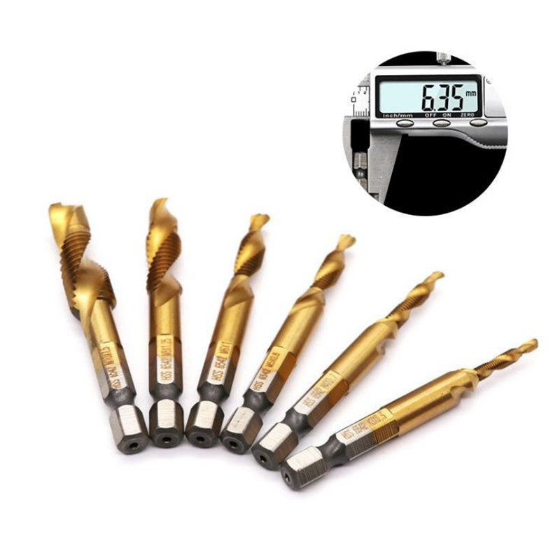 

6pcs M3 M4 M5 M6 M8 M10 HSS Drill Bit Tap HSS Drill Bits Metric Thread Spiral Screw1/4" Hex Shank Bits Set Power Tools