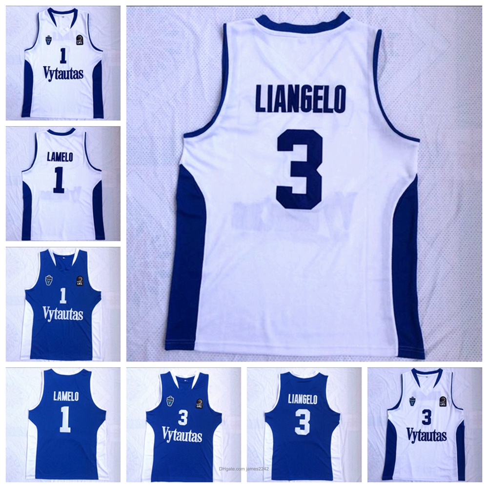 

Men LaMelo Ball #1 LiAngelo Ball #3 Lithuania Vytautas Basketball Jersey Blue White Stitched Shirts Embroidery Size X-2XL, 3# white