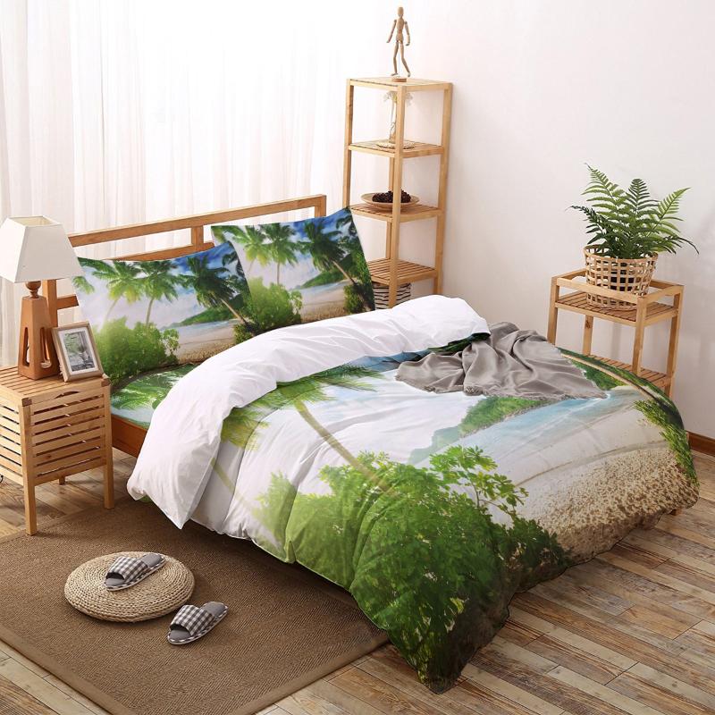 

Tropical Beach Island Print Bedding Set Home Textiles Bed Sheet Duvet Cover Pillowcase Single Double Bed Set, As pic