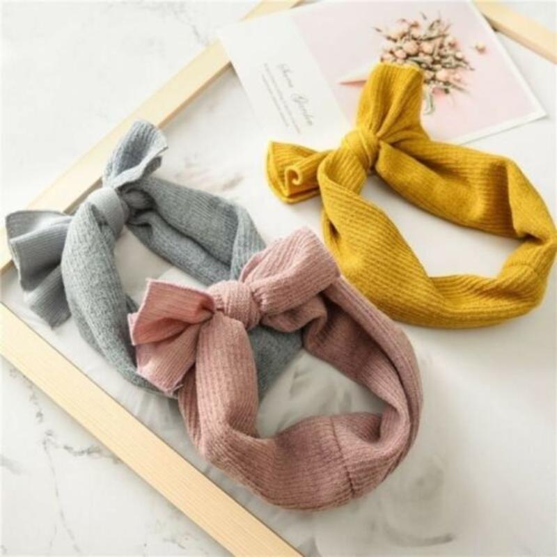 

Infant Newborn Baby Girls Bow Turban Cute Solid Headband Baby Girls Headwear, Blue