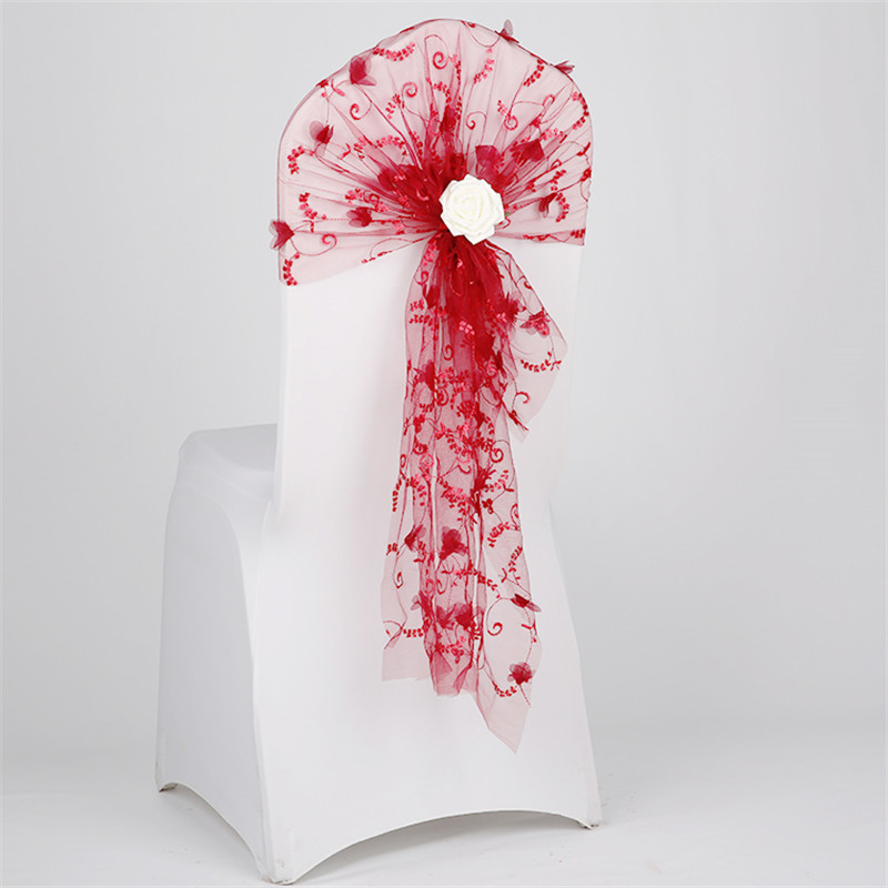 

20Pcs Embroidered Navy Blue Chair Sashes Wedding Chair Hoods Mesh Cover Banquet Hotel Wedding Chaise Mariage Decoration