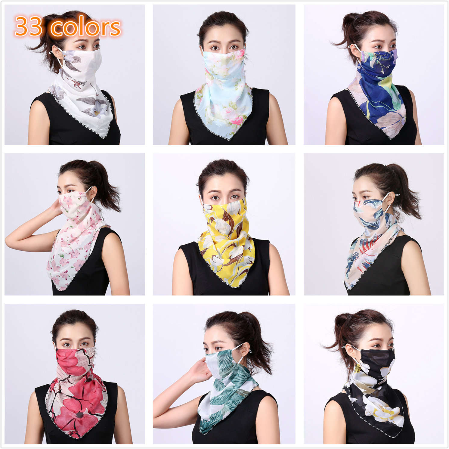 

Sunscreen Veil Women Silk Scarf 2020 New Neck Protector Cover Face Mask Thin Riding UV Protection Ear Mask