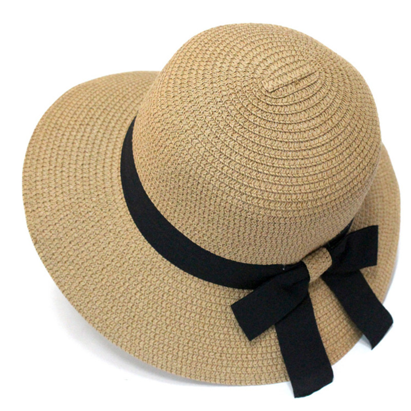 

Summer Straw Hats For Women Brim Beach Hat Sun Hat Foldable Sun Block UV Protection Panama Elegant Butterfly, Khaki