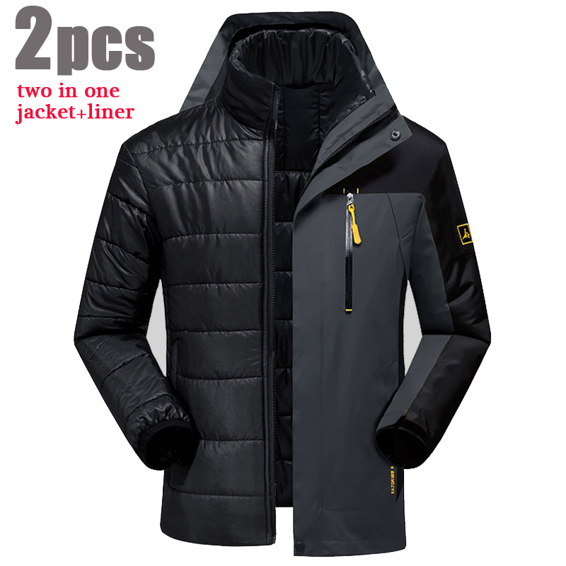 

5XL  Winter Jacket Men/Women Winter Coat Waterproof Thick Warm Parka Brand-Clothing Jacket + Liner 2PCS Windbreaker Men CF004, Wine women