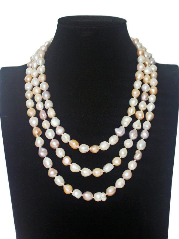 

Genuine Huge White Pink Lavender Baroque Freshwater Pearl Necklace 50 inch