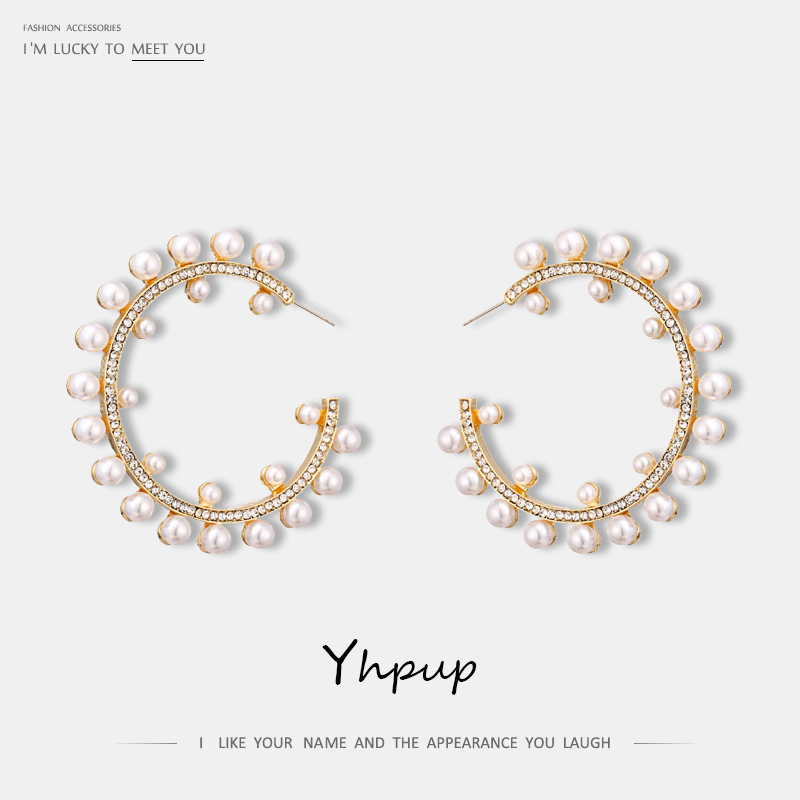 

Yhpup Fashion Brand Round Geometric Stud Earrings Crystal Rhinestone Exquisite Brincos Oorbellen For Women Wedding Party Jewelry