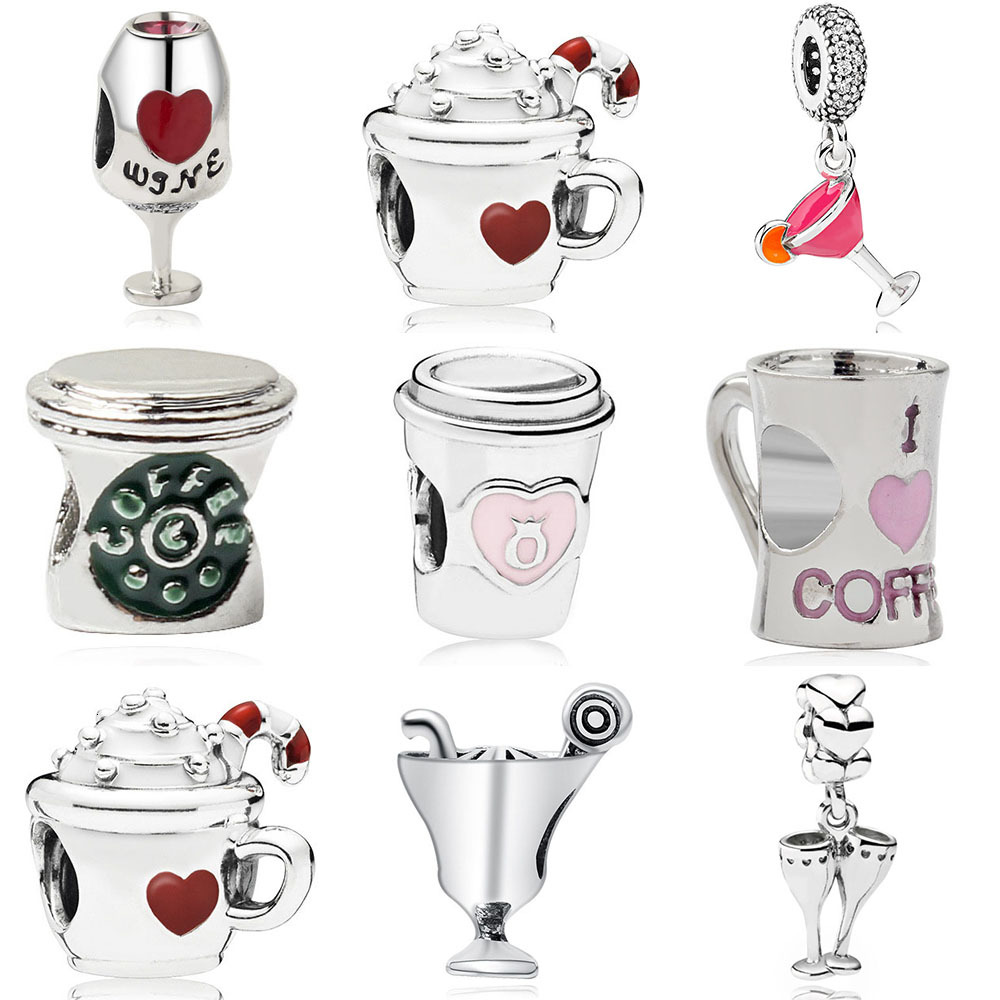 

cup pendant charms necklace & bracelet adapting pandora bracelet diy jewelry wine Coffee cup bead for women gift