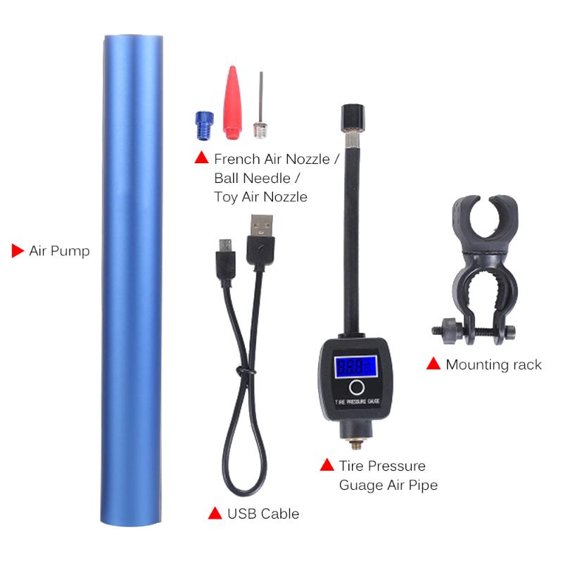 

Bicycle Rechargeable Tire Pump Air Compressor Portable Mini Air Inflator Handheld Tire Pump with Digital Gauge LED Light
