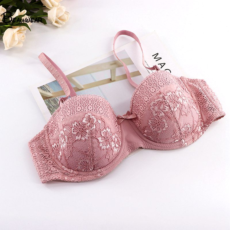 

Beauwear Lace Light Push Up Bra Sexy Women Convertible Straps Brassiere Strapless Underwire Thin Cup Floral Bralette 36C 38C 40C, Beige