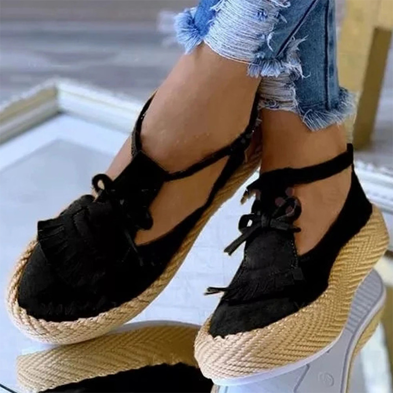 

Summer Woman Sandals Flat Platform Shoes Female Fashion Women's Fringe Beach Shoes Plus Size Ankle Buckle Ladies Comfortable, Red