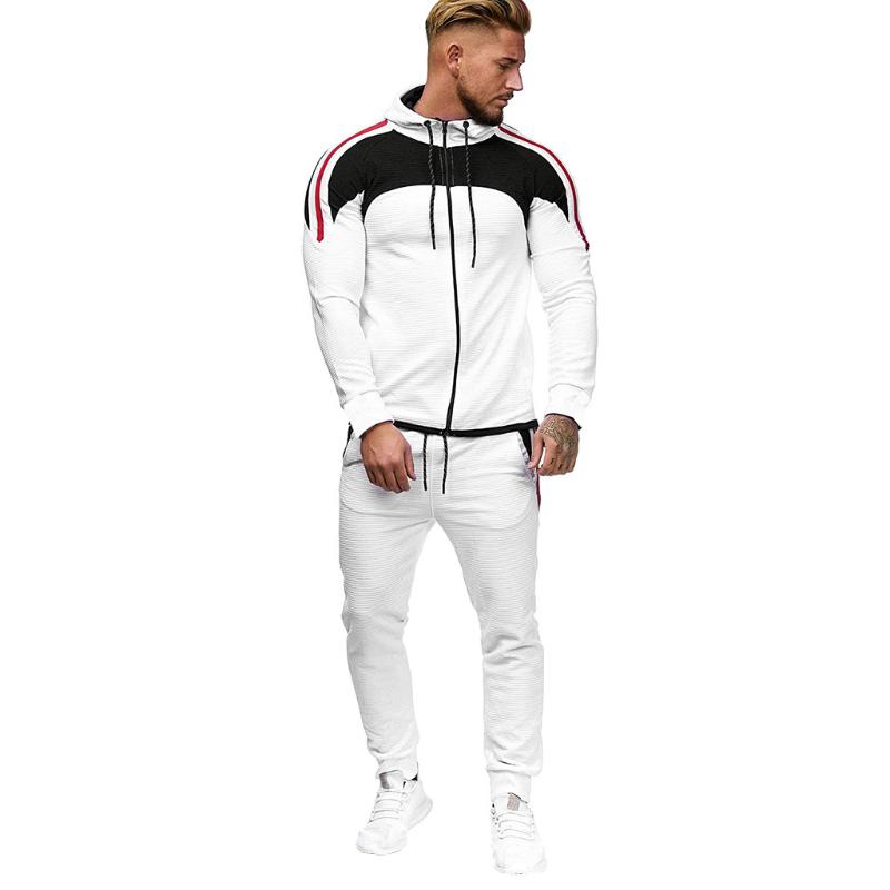 

Men's Set Spring Autumn Patchwork Jacket+Pants Sportwear Hoodies Sweatshirt & Pant Suit Zipper Men Clothing Tracksuit Sets, Wh