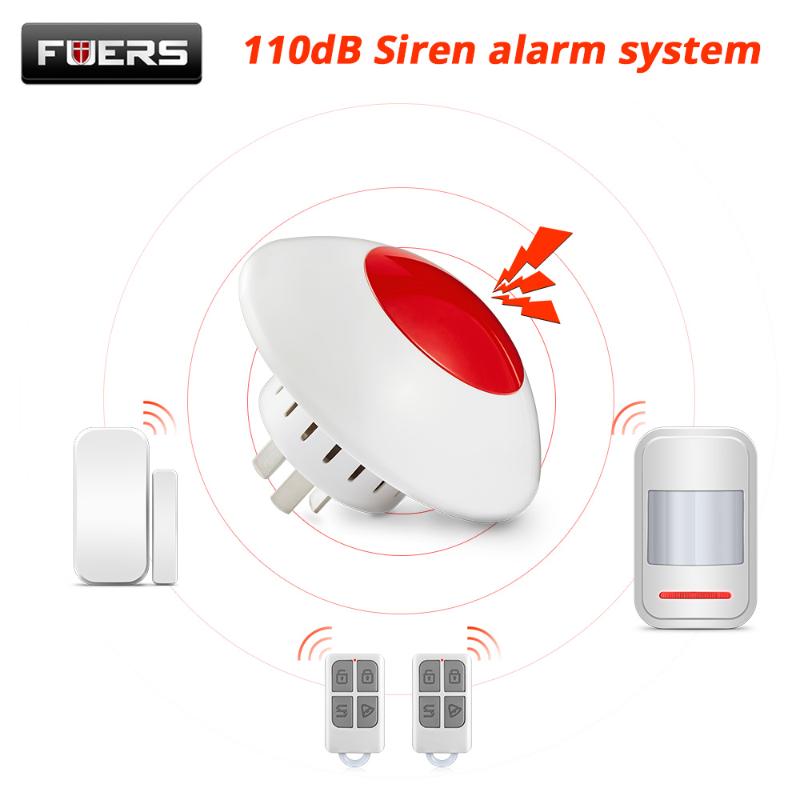 

FUERS Wireless Flashing Siren Loud 110dB Siren Alarm 433MHz Horn Red Light Strobe for Home Business Security Alarm System