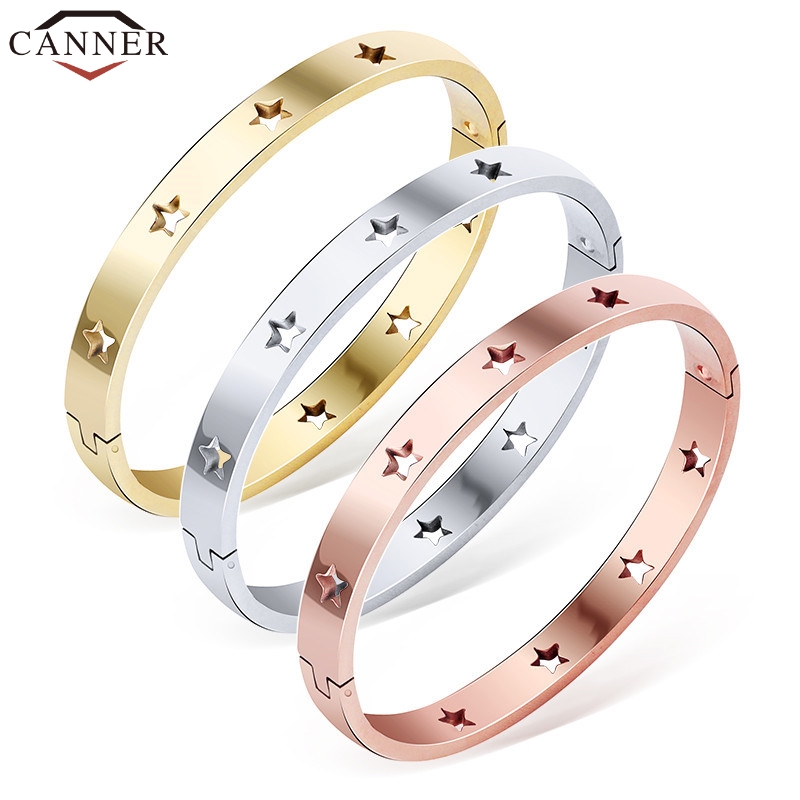 

Januarysnow Stainless Steel Bangle Bracelet Arm Gold/Silver color Bangles for Women Star Cuff Bracelets acero inoxidable joyeria