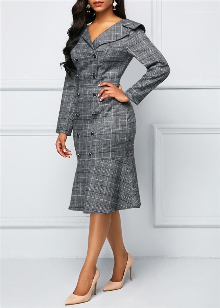

V Neck Long Sleeve Dresses Designer Women Office Lady Clothes Plaid Print Women Work Dresses Spring, White;black