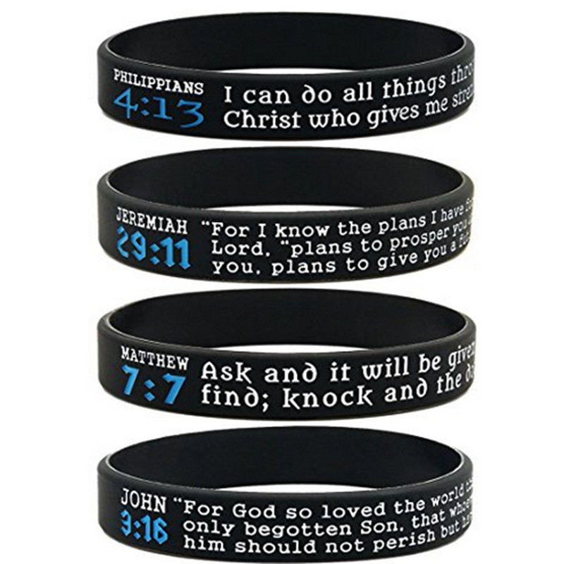 

1PCS JESUS Cross Bible Scriptures Christian Religious Philippians JEREMIAH MATTHEW sport silicone RUBBER bracelet wristband