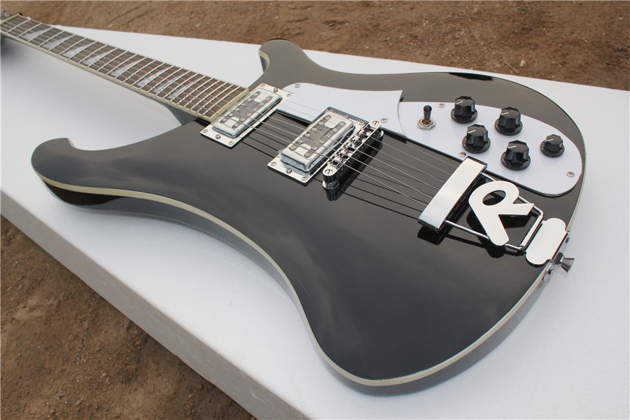 

free shipping ricker 4003 model 6 strings black guitar,rosewood fingerboard ,chrome hardware,22 fret white pickguard,tailpiece, 5 switch