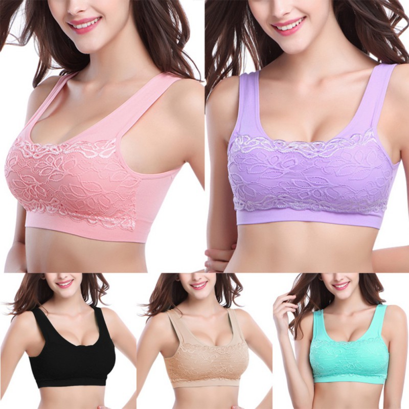 

Women's Lace Anti Emptied Yoga Bra Seamless Underwear Ladies Running Fitness Sports Wire Free Bra Breathable Tops Pro