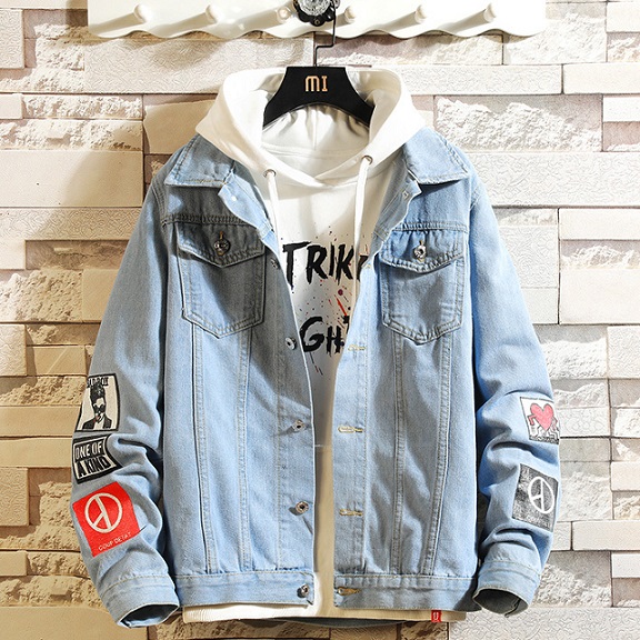 

men fashion jackets with applique 2020 denim jackets youth student style fashion solid color coats outerwear mens clothing, Black;brown