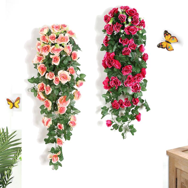 

18 Flowers Artificial Flower Garland Vine Ivy Fake Plant Leaves DIY Home Garden Wedding Decoration 90cm, Pink