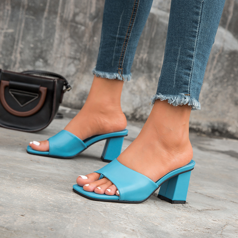 

2020 Women Slipper Summer Outdoor Ankle Sandal High Heel Slip Flop Elegant Shoes Women Slides Sandal Light Outdoor Size 35-42, Blue