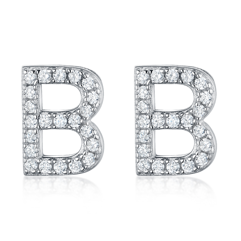 

925 Sterling Silver Earring Letter B Clear Cubic Zirconia Simple Fashion Stud Earring for Women Girls Fine Accessories Jewelry
