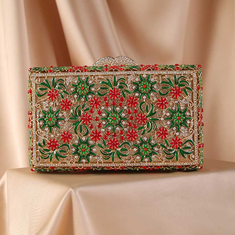 

2020 Green/Red Ladies Evening Clutch Purse Luxury Prom Chain Handbags Fashion Crystal Evening Dress Daily Bags Female Clutches