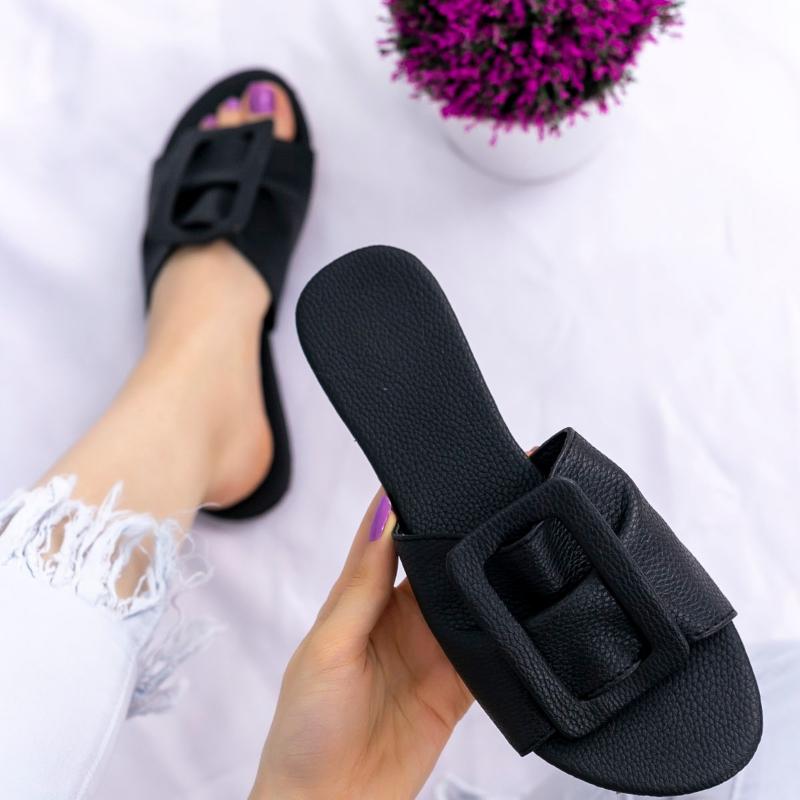 

Estari Black Skin Slippers shoes heel dress Air Network flat platform cloth round leather gel slip-resistant sandals, As pic