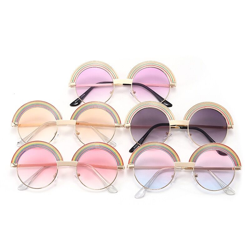 

Children rainbow stripe round frame sunglasses classic style kids Uv protection beach sunglasses boys girls show performance glasses A3949