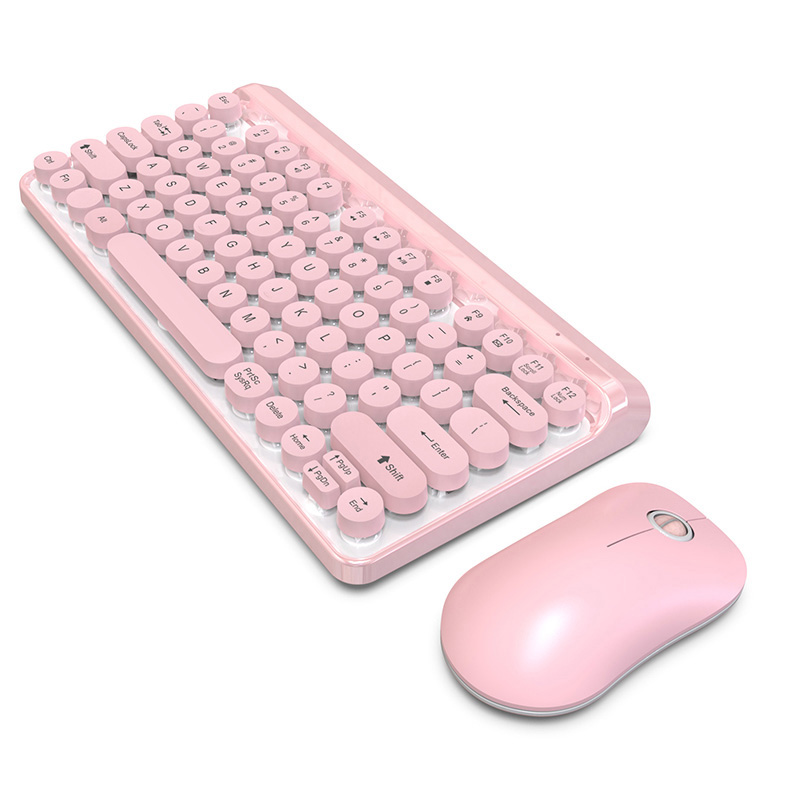 

Wireless Retro Keyboard & Mouse Set 84 Keys 2.4GHz Wireless Multimedia Keyboard Mechanical Feel Computer Mouse Set