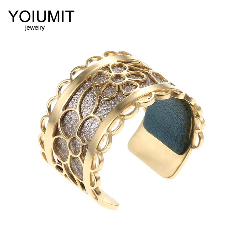 

Cremo Gold Adjustable Size Rings For Female Birthday Gift Stainless Steel Cuff Finger Rings Interchangeable Leather Bague Femme