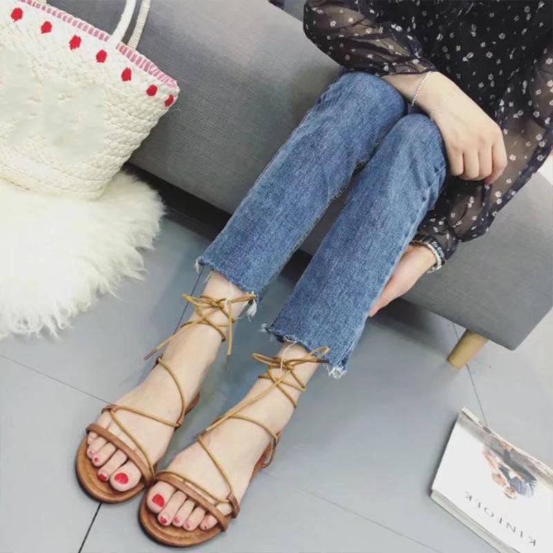 

Cross Bandage Flat Lightweight Soft Sole Casual Beach Summer Women Sandals, Black