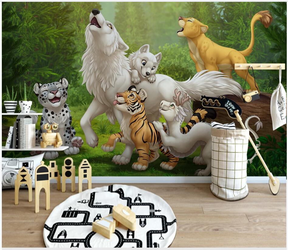 

wallpaper 3d custom photo mural on the wall Cartoon tiger lion baby animal children room Home decor living room wallpaper for walls 3 d, Non-woven wallpaper