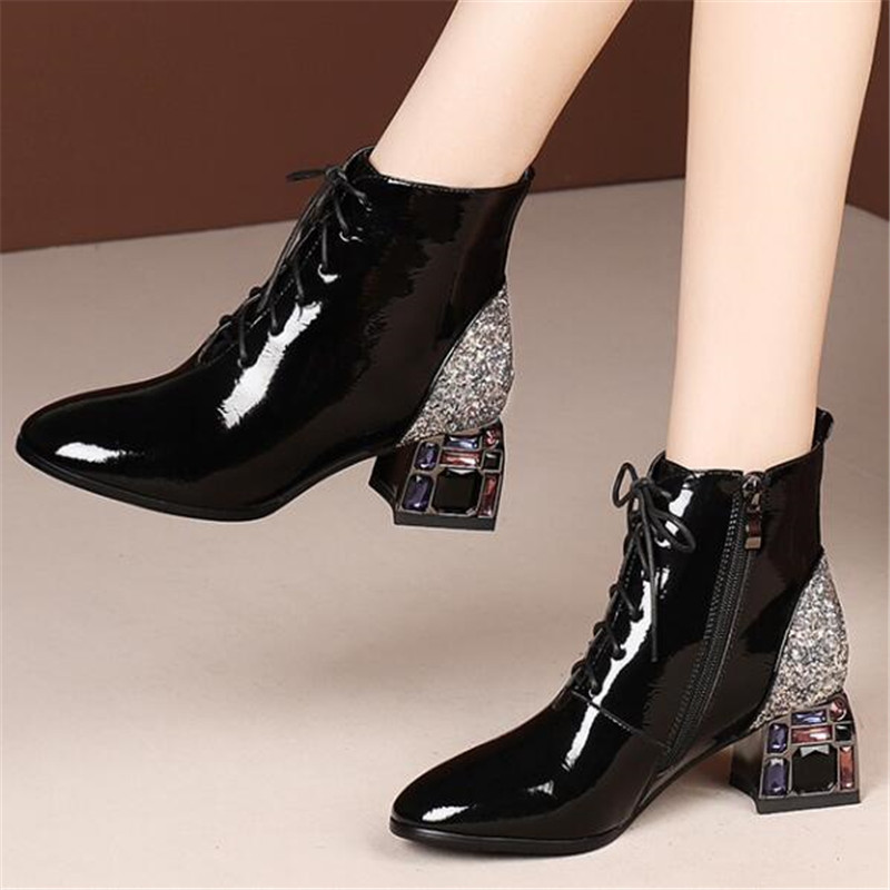 

2020 Fashion Women Ankle Boot Lace up Side Zipper Wear-resistant non-slip women boot Autumn Winter Comfortable 34-42 Black, Wine red single