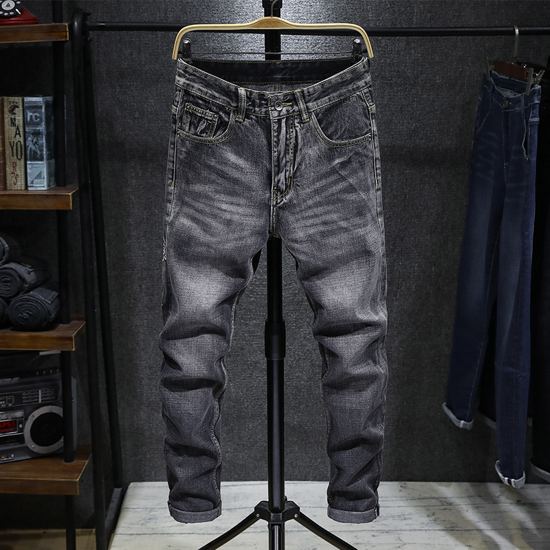 

Black Jeans Men's Slim Straight Leg Pants Embroidery Tiger Embroidered Man Trousers 2020 Autumn and Winter New Male Clothing