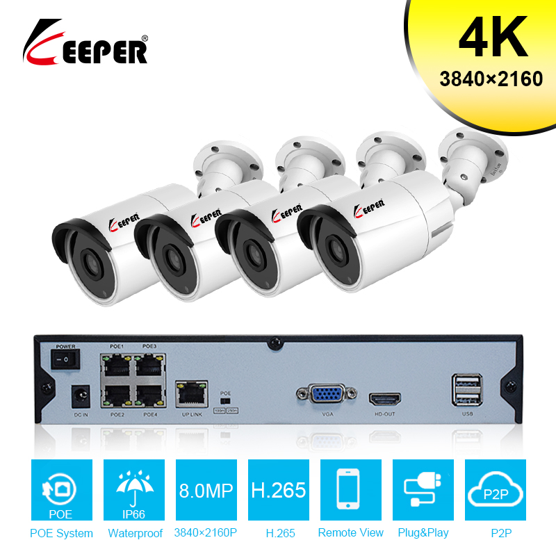 

Keeper 4K Ultra HD 4CH NVR Kit H.265+ CCTV Camera Security System 8MP CCTV System IR Outdoor Night Vision Video Surveillance Kit