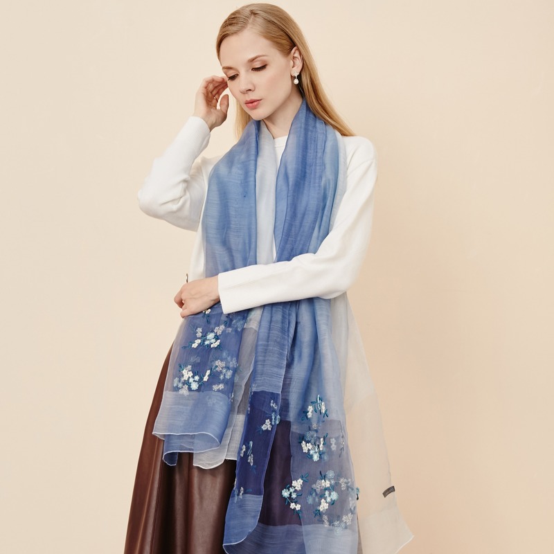 

Spring and Summer Women' New Silk Wool Scarf Embroidered Gradient Color Sunscreen Silk Shawl Scarf woman fashion lady real