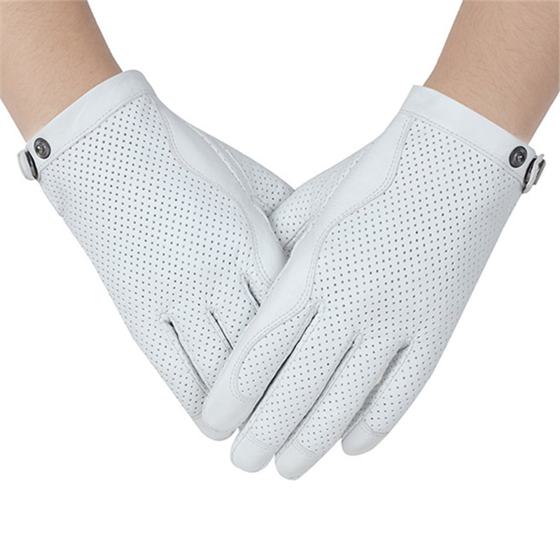 

Real Leather Gloves Female Fashion Dots Printed White Sheepskin Driving Men Women Gloves