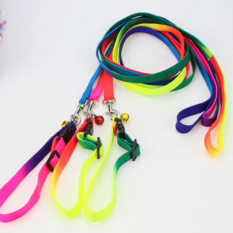 

Pet Puppy Leash With Bell Multiple Walking Dog Leash Training Lead Collar dacron Harness Rainbow Rope Pet Supplies