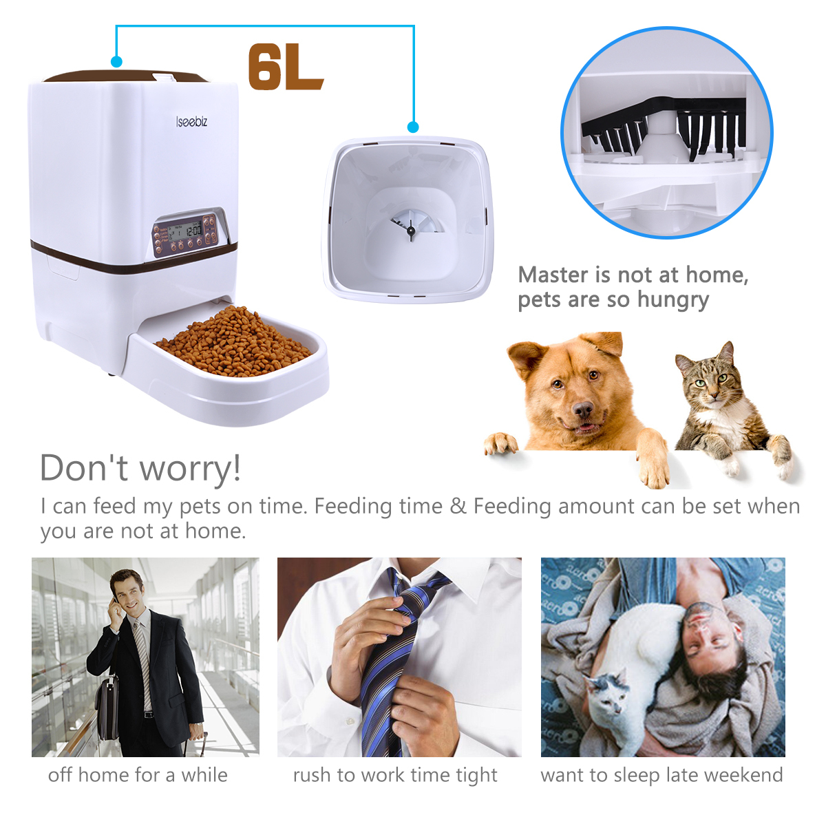 2020 Iseebiz Automatic Pet Feeder 6L Dog Cat Feeder With Voice