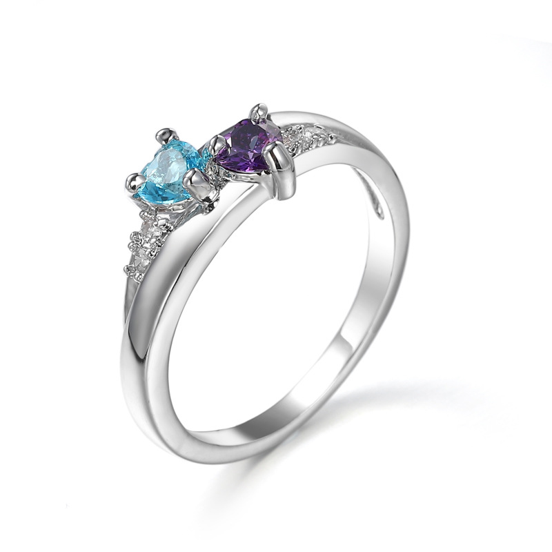 

Gorgeous Purple Crystal Rings For Women Fashion Female Double Love Heart Ring Ladies Wedding Jewelry Gifts