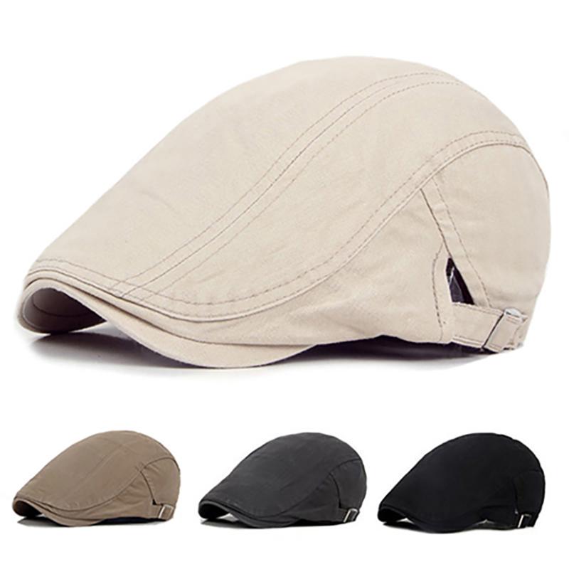 

Men Casual Classic Solid Color Flat Cabbie Newsboy Ivy Hat Cotton Sun Beret Cap, Beige