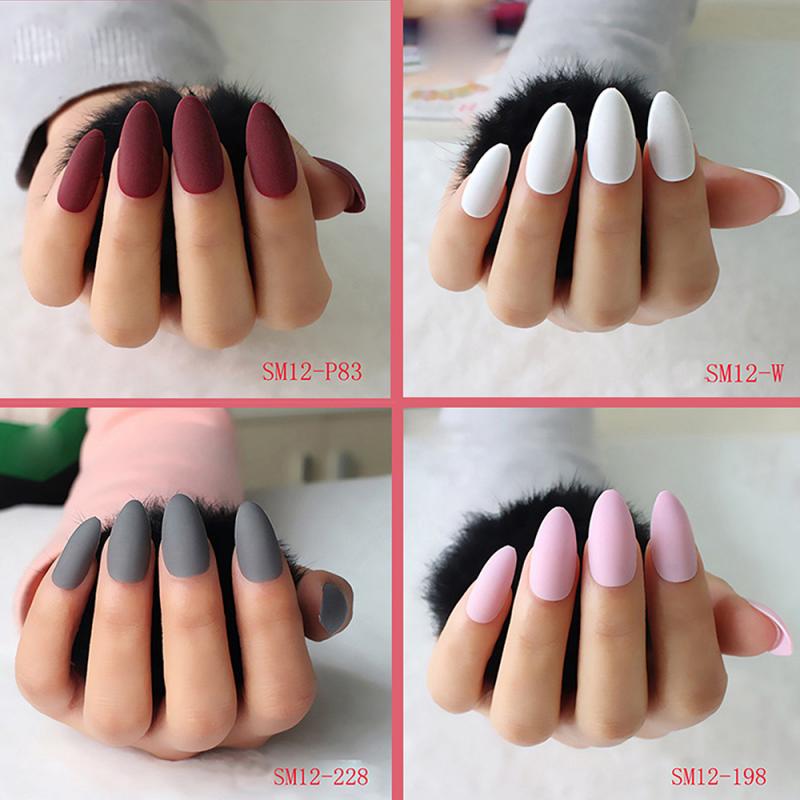 

24pcs Acrylic Fake Matte Nail Pure Color Manicure False Nails Full Cover For Short Decoration Press On Nails Art Fake Extension, 04